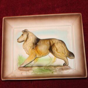 Vintage Collie 3D Wall Plaque by Tilso of Japan Bisque Porcelain